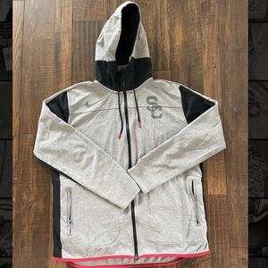 USC Football Nike Zip Up Gray and Red Sweater L